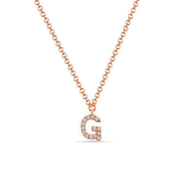 Halskette Letter G, 14 K Rosegold mit Diamanten