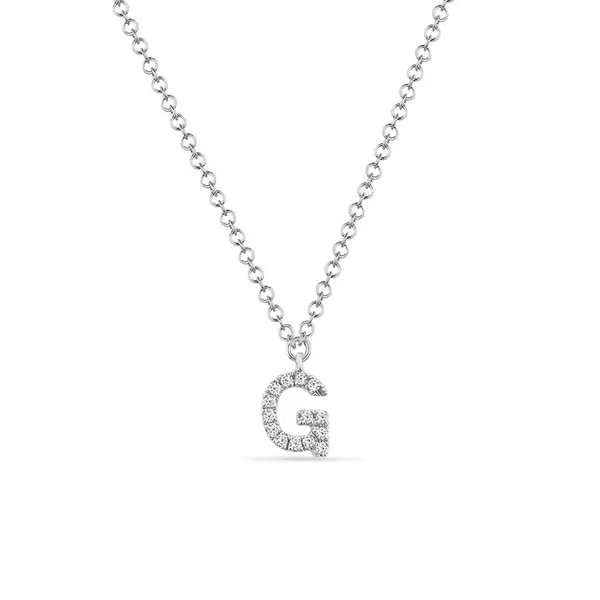 Leaf Jewelry Halskette Letter "G", 14 K Weißgold mit Diamanten