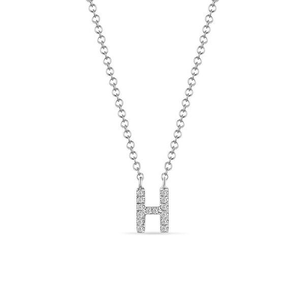 Halskette Letter H, 14 K Weigold mit Diamanten