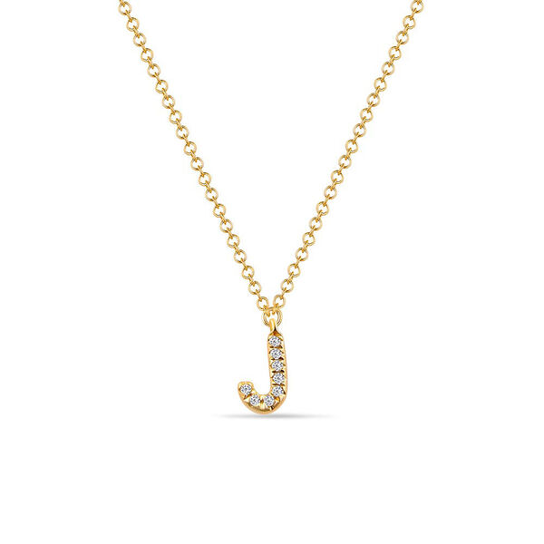 Halskette Letter J, 14 K Gelbgold mit Diamanten