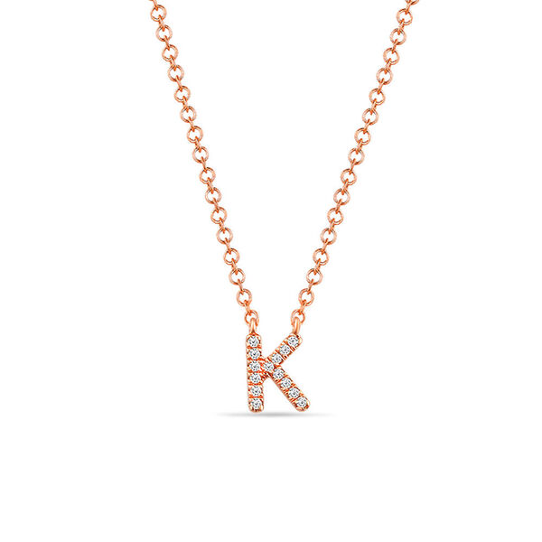 Halskette Letter K, 14 K Rosegold mit Diamanten