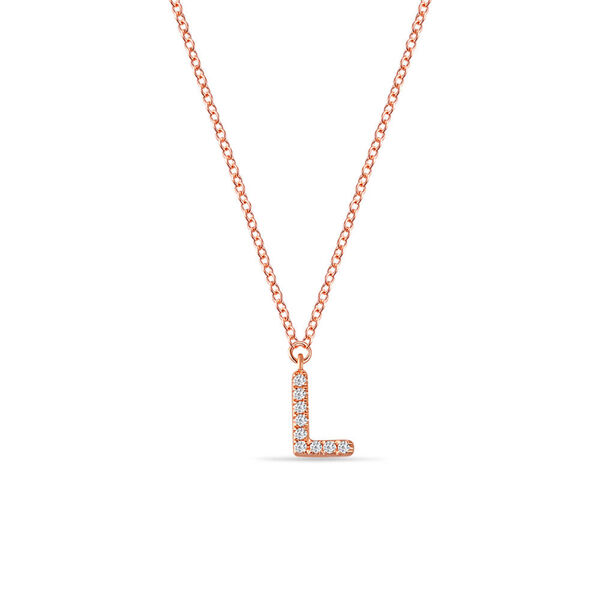 Halskette Letter L, 14 K Rosegold mit Diamanten