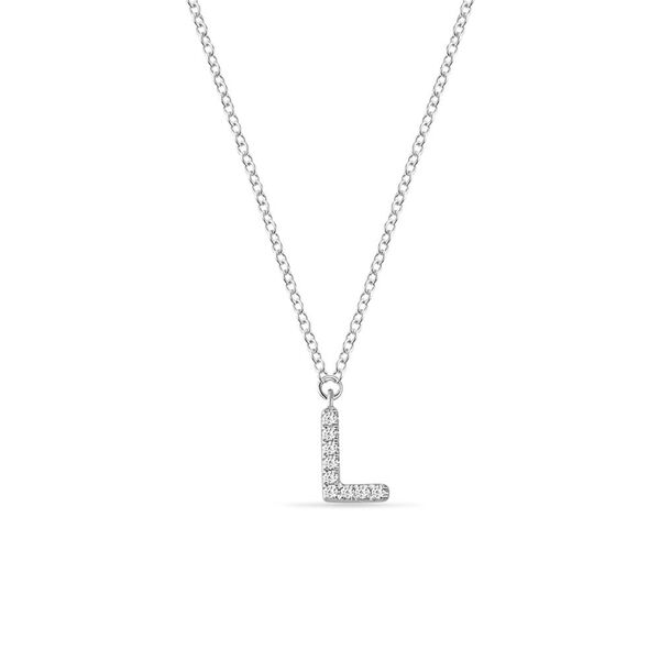 Halskette Letter L, 14 K Weigold mit Diamanten