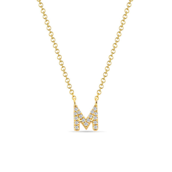 Halskette Letter M, 14 K Gelbgold mit Diamanten