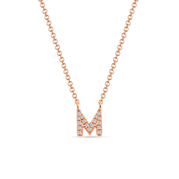 Halskette Letter M, 14 K Rosegold mit Diamanten