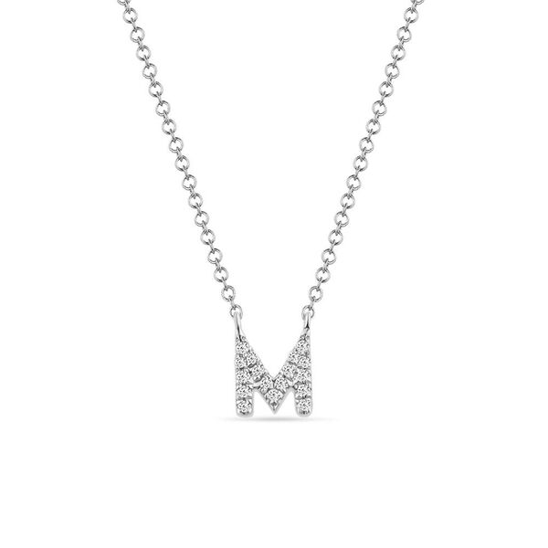 Halskette Letter M, 14 K Weigold mit Diamanten