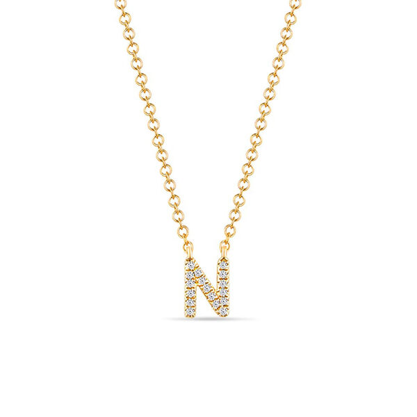 Halskette Letter N, 14 K Gelbgold mit Diamanten