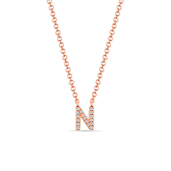 Halskette Letter N, 14 K Rosegold mit Diamanten