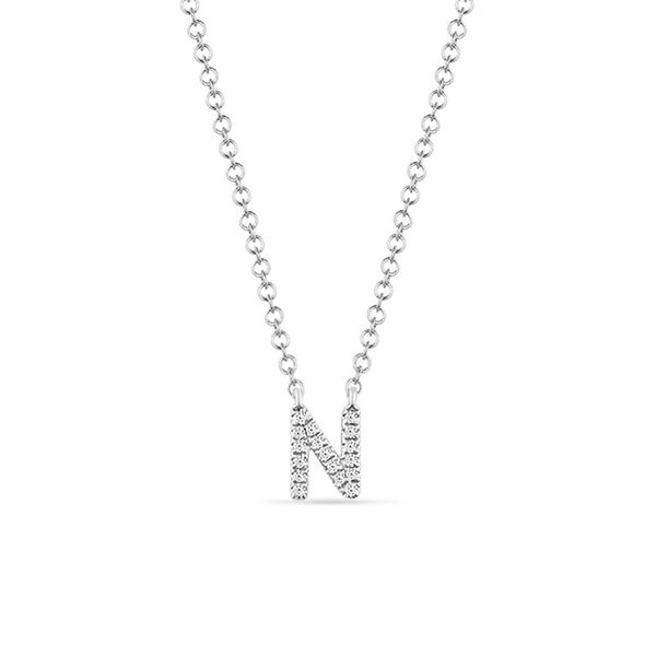 Halskette Letter N, 14 K Weigold mit Diamanten