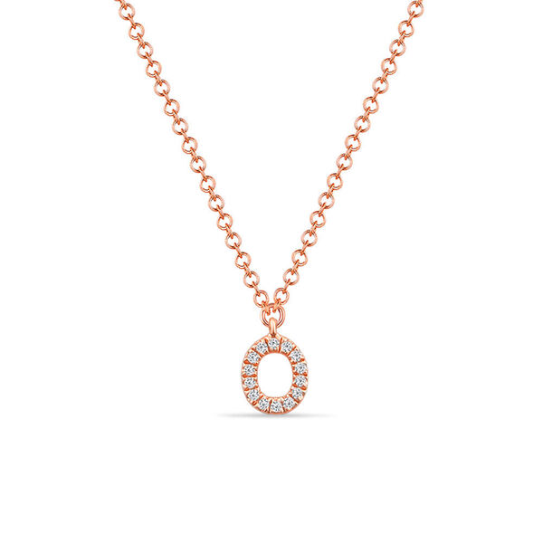 Halskette Letter O, 14 K Rosegold mit Diamanten