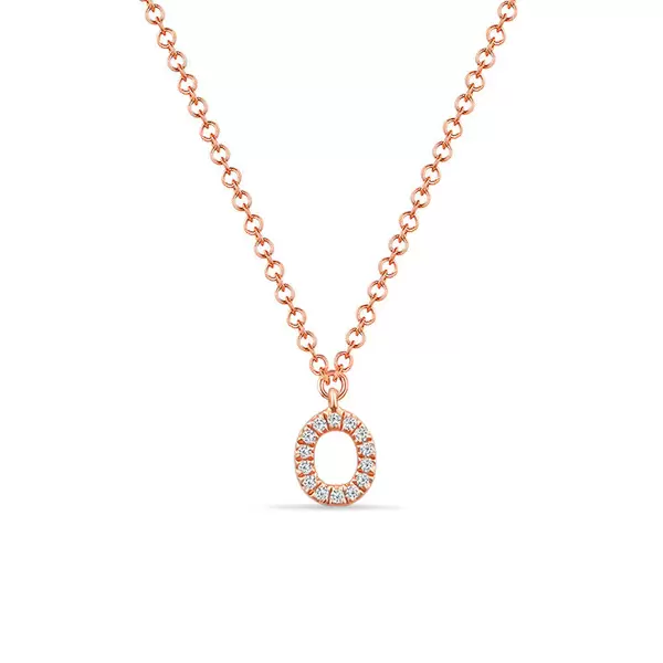 Leaf Jewelry Halskette Letter "O", 14 K Rosegold mit Diamanten
