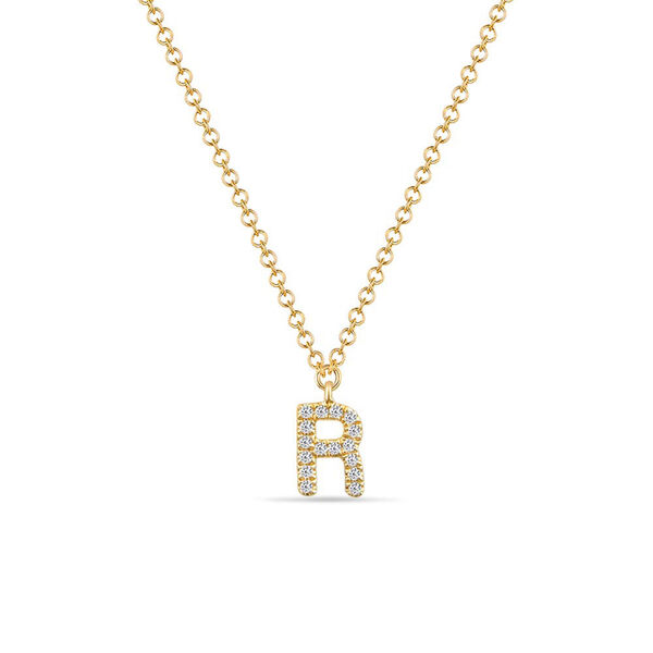 Halskette Letter R, 14 K Gelbgold mit Diamanten