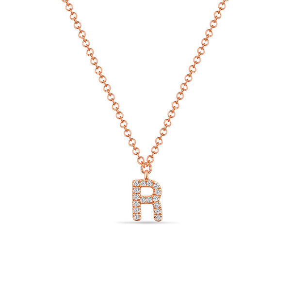 Halskette Letter R, 14 K Rosegold mit Diamanten