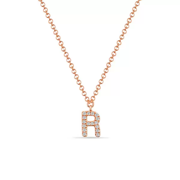 Leaf Jewelry Halskette Letter "R", 14 K Rosegold mit Diamanten