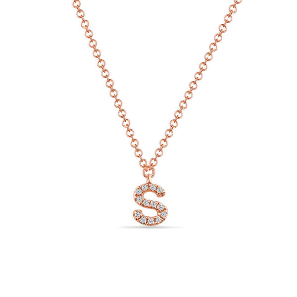 Halskette Letter S, 14 K Rosegold mit Diamanten