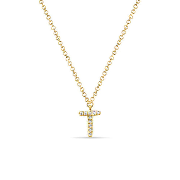 Halskette Letter T, 14 K Gelbgold mit Diamanten