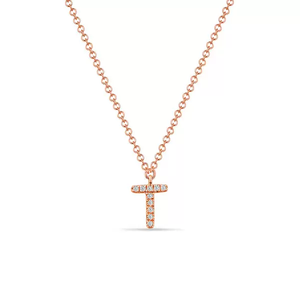 Leaf Jewelry Halskette Letter "T", 14 K Rosegold mit Diamanten