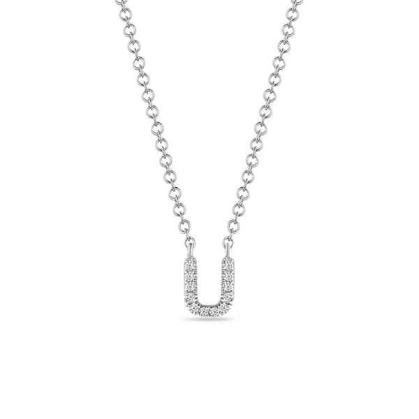 Halskette Letter U, 14 K Weigold mit Diamanten