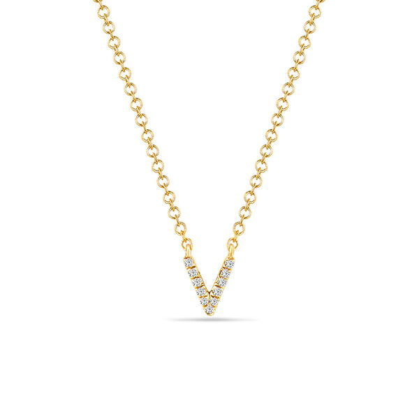 Halskette Letter V, 14 K Gelbgold mit Diamanten