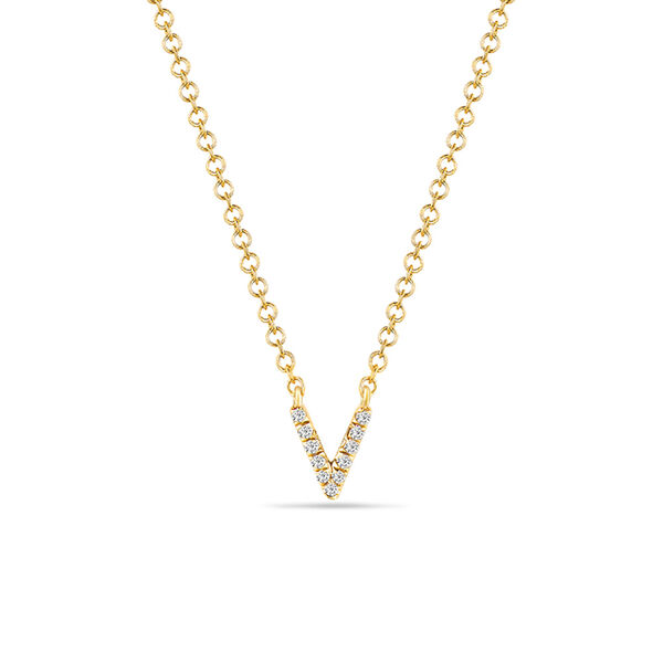 Halskette Letter V, 14 K Gelbgold mit Diamanten