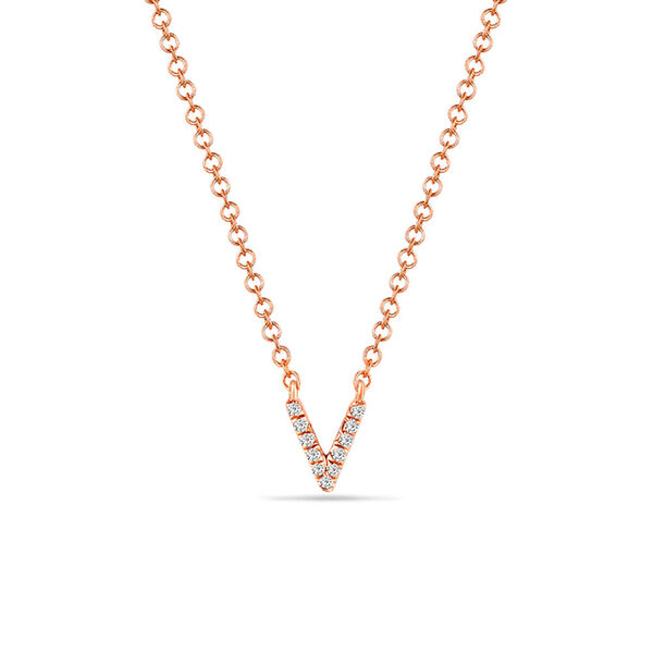 Halskette Letter V, 14 K Rosegold mit Diamanten