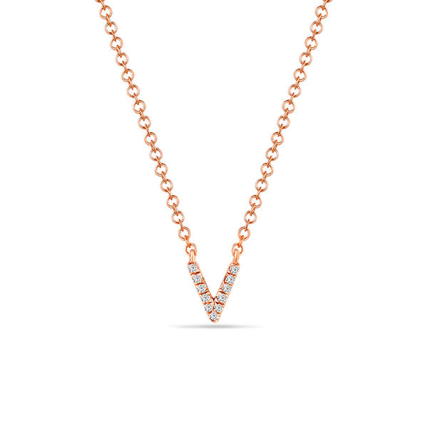 Halskette Letter V, 14 K Rosegold mit Diamanten