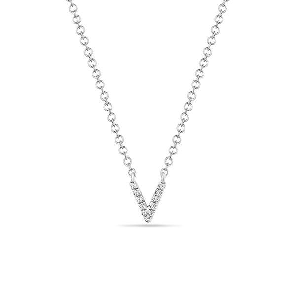 Halskette Letter V, 14 K Weigold mit Diamanten