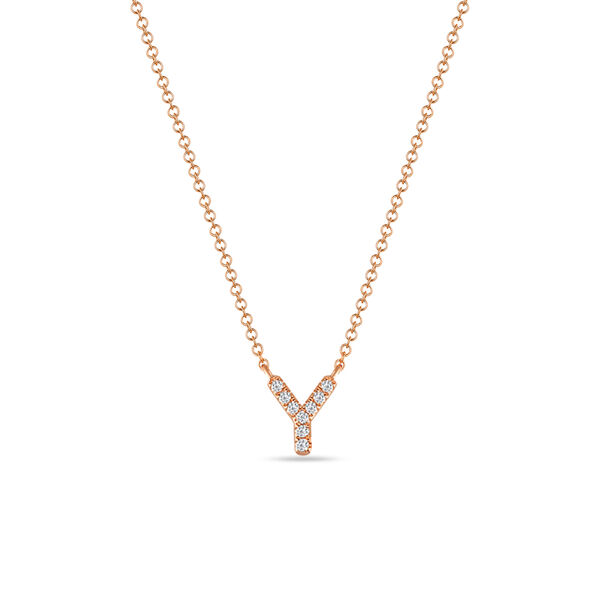 Halskette Letter Y, 14 K Rosegold mit Diamanten