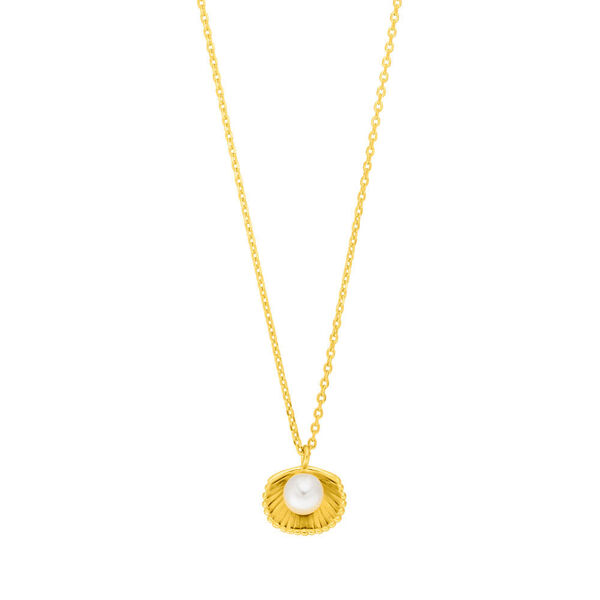 Halskette Muschel mit Perle, 18 K Gelbgold vergoldet