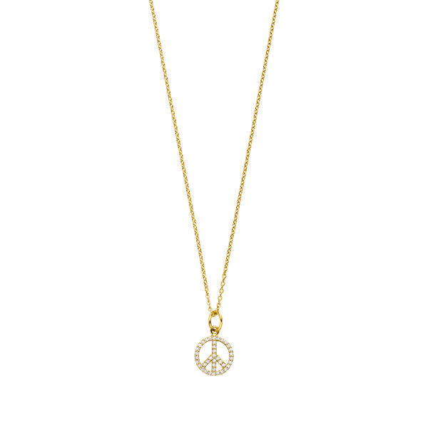 Halskette Peace mit Zirkonia, 18 Karat Gelbgold vergoldet