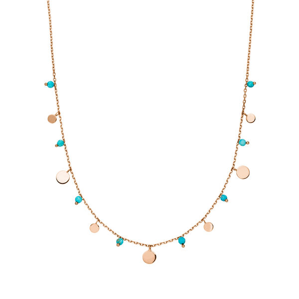 Halskette Platelet Trkis, 18 Karat Rosegold vergoldet