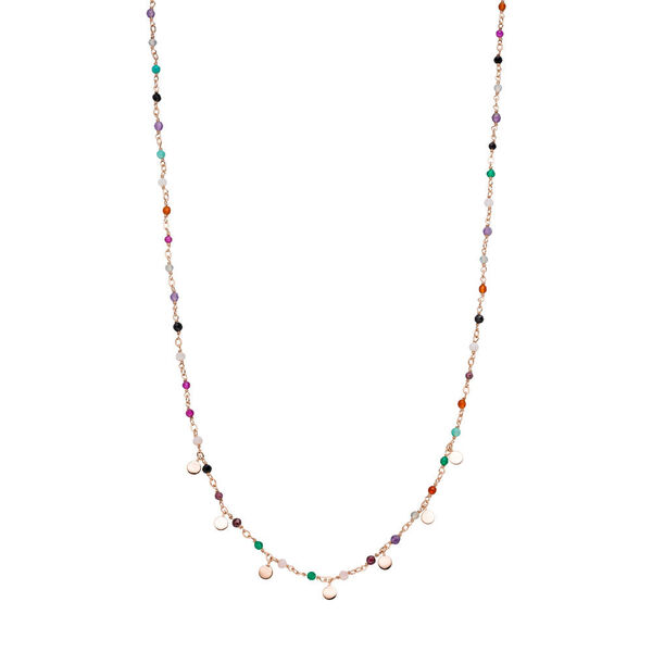 Halskette Rainbow, 18 Karat Rosegold vergoldet, Multi Gems