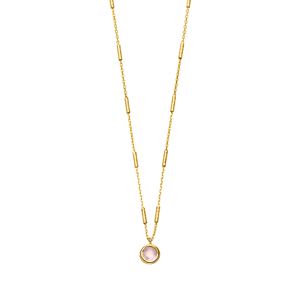 Leaf Jewelry Halskette Solitär, Rosenquarz, 18 K Gelbgold vergoldet