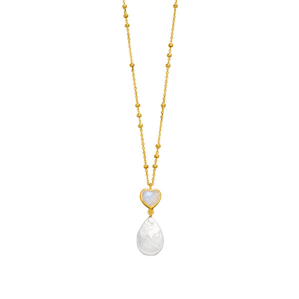 Halskette VALENTINE PEARLS, Mondstein, 18 Karat Gelbgold vergoldet