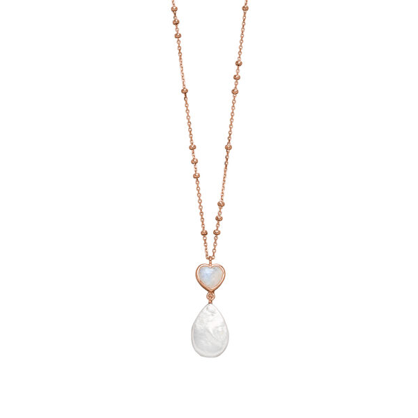 Halskette VALENTINE PEARLS, Mondstein, 18 Karat Rosegold vergoldet