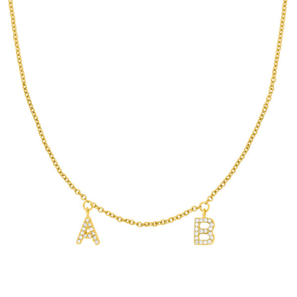 Initialen-Halskette mit 2 Anhngern, 45 cm, 14 Karat Gelbgold