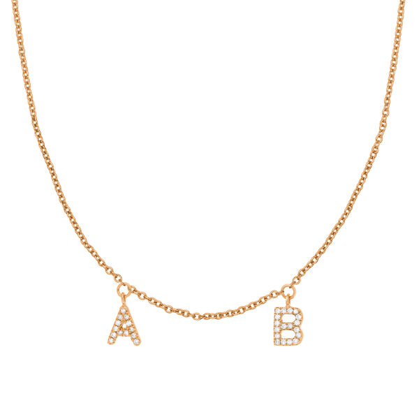 Initialen-Halskette mit 2 Anhngern, 45 cm, 14 Karat Rosegold