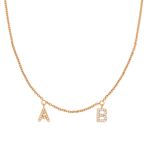 Buchstabenkette mit zwei Buchstaben aus Rosegold mit Diamanten