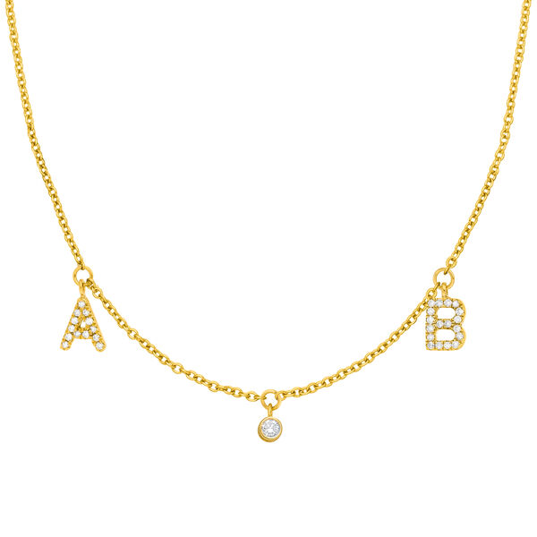 Initialen-Halskette mit 2 Buchstaben & Wunschanh�nger, 14 Karat Gelbgold