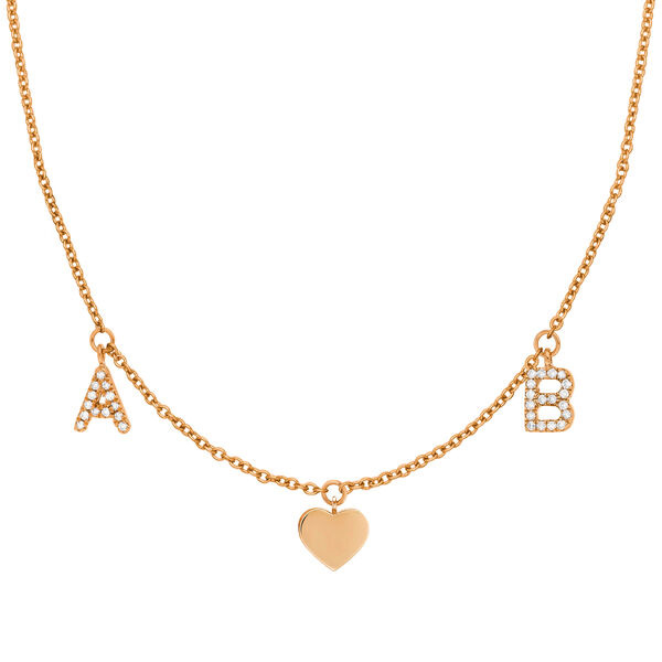 Initialen-Halskette mit 2 Buchstaben & Wunschanh�nger, 14 Karat Rosegold