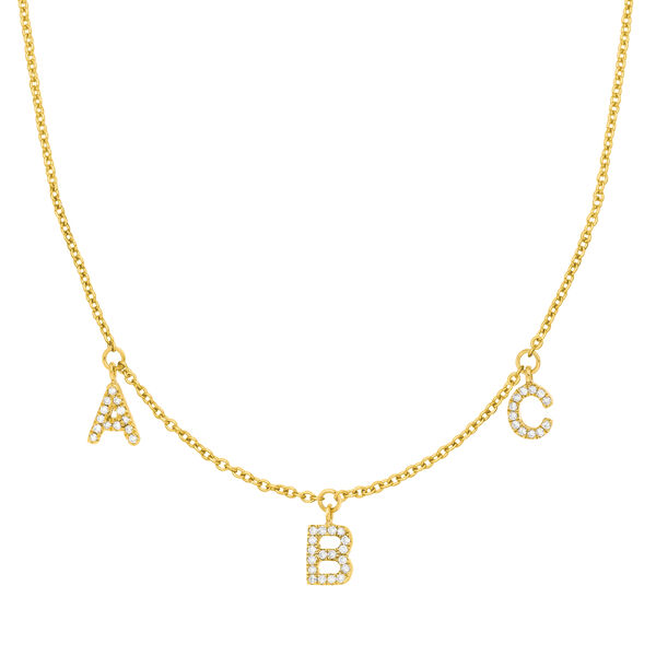 Initialen-Halskette mit 3 Anhngern, 45 cm, 14 Karat Gelbgold