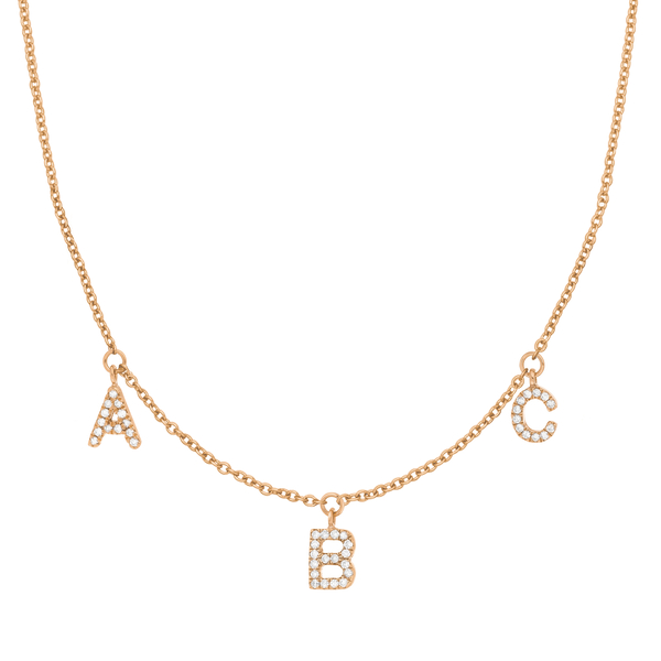 Buchstabenkette mit drei Buchstaben aus Rosegold mit Diamanten