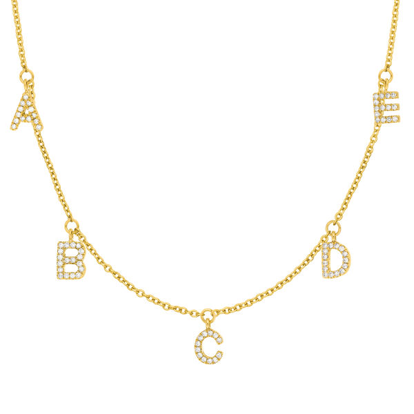 Initialen-Halskette mit 5 Anhngern, 45 cm, 14 Karat Gelbgold