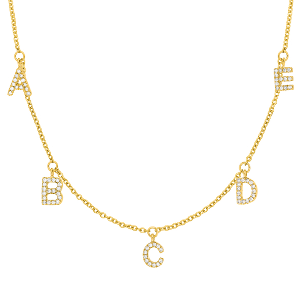 Buchstabenkette mit fünf Buchstaben aus Gold mit Diamanten