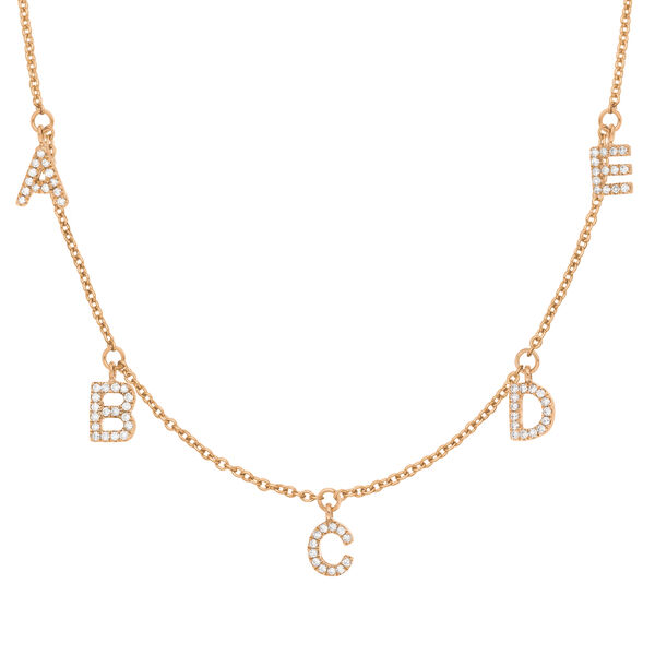 Initialen-Halskette mit 5 Anhngern, 45 cm, 14 Karat Rosegold