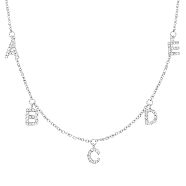 Buchstabenkette mit fünf Buchstaben aus Weißgold mit Diamanten