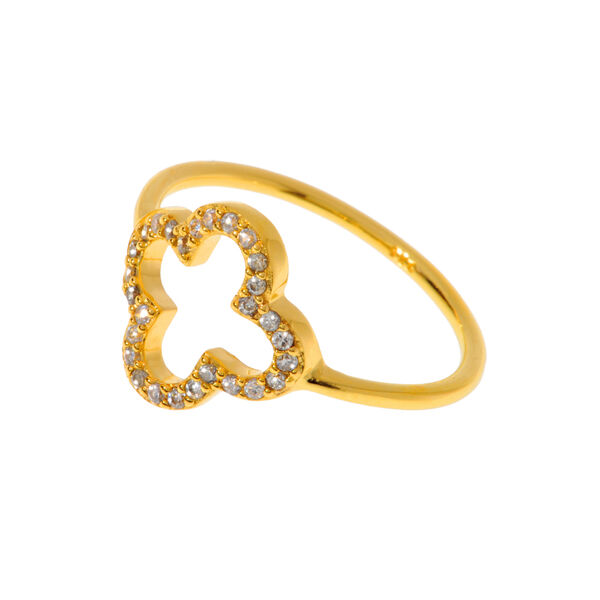 Kleeblatt Ring mit Zirkonia, 18 K Gelbgold vergoldet, Gr.50
