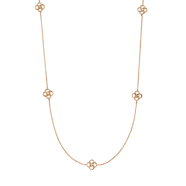 Lange Halskette Clover Charm, 18 Karat Rosegold vergoldet