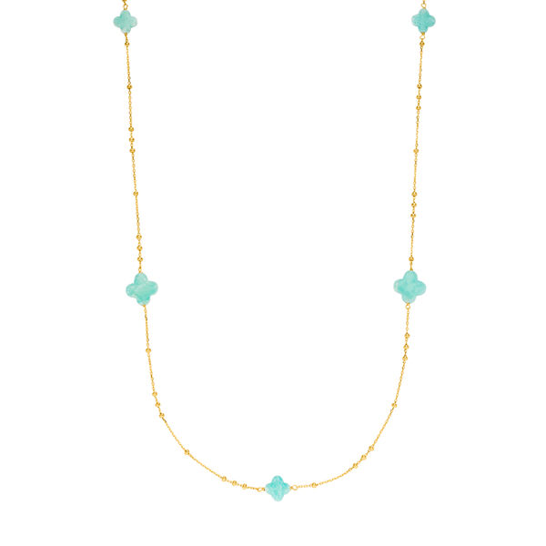 Lange Halskette Clover Gem, Amazonit, 18 Karat Gelbgold vergoldet