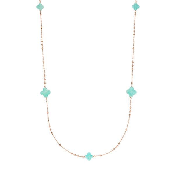 Lange Halskette Clover Gem, Amazonit, 18 Karat Rosegold vergoldet